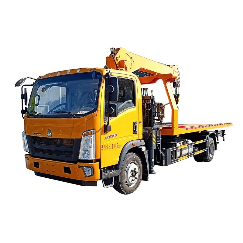 Howo 4x2 Flatbed Wrecker Towing Truck Dipasang Dengan Crane 8 Ton Untuk Penyelamatan Kecemasan