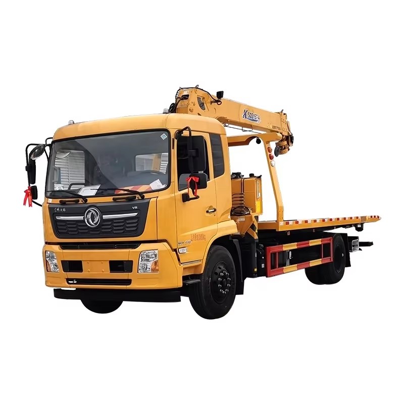 Dongfeng KR 4x2 Flatbed Towing Wrecker Truck Dipasang Dengan Crane 8 Ton Untuk Penyelamatan Kecemasa