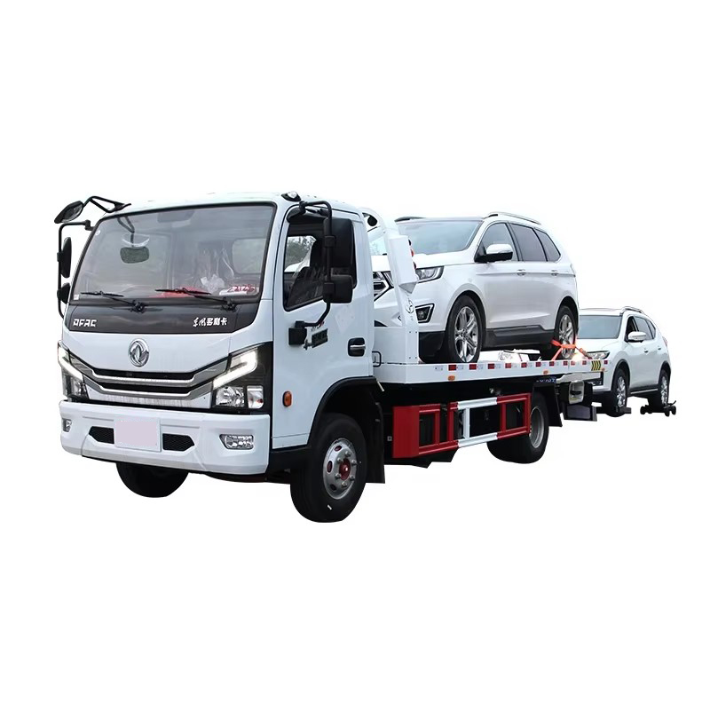 Dongfeng 4 Ton Flatbed Towing Wrecker Truck 4x2 Road Wrecker Truck Dengan Winch Untuk Kenderaan Jala