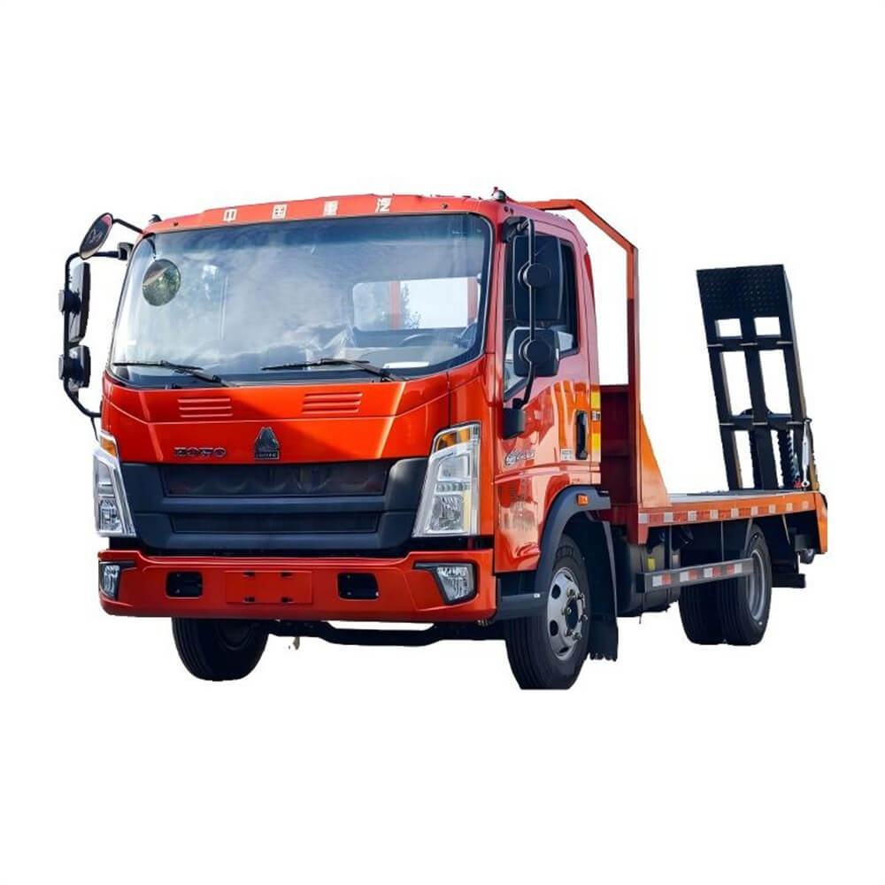 Truk Flatbed HOWo Ringan Dengan Tangga Belakang Untuk Mengangkut Penggali Kecil