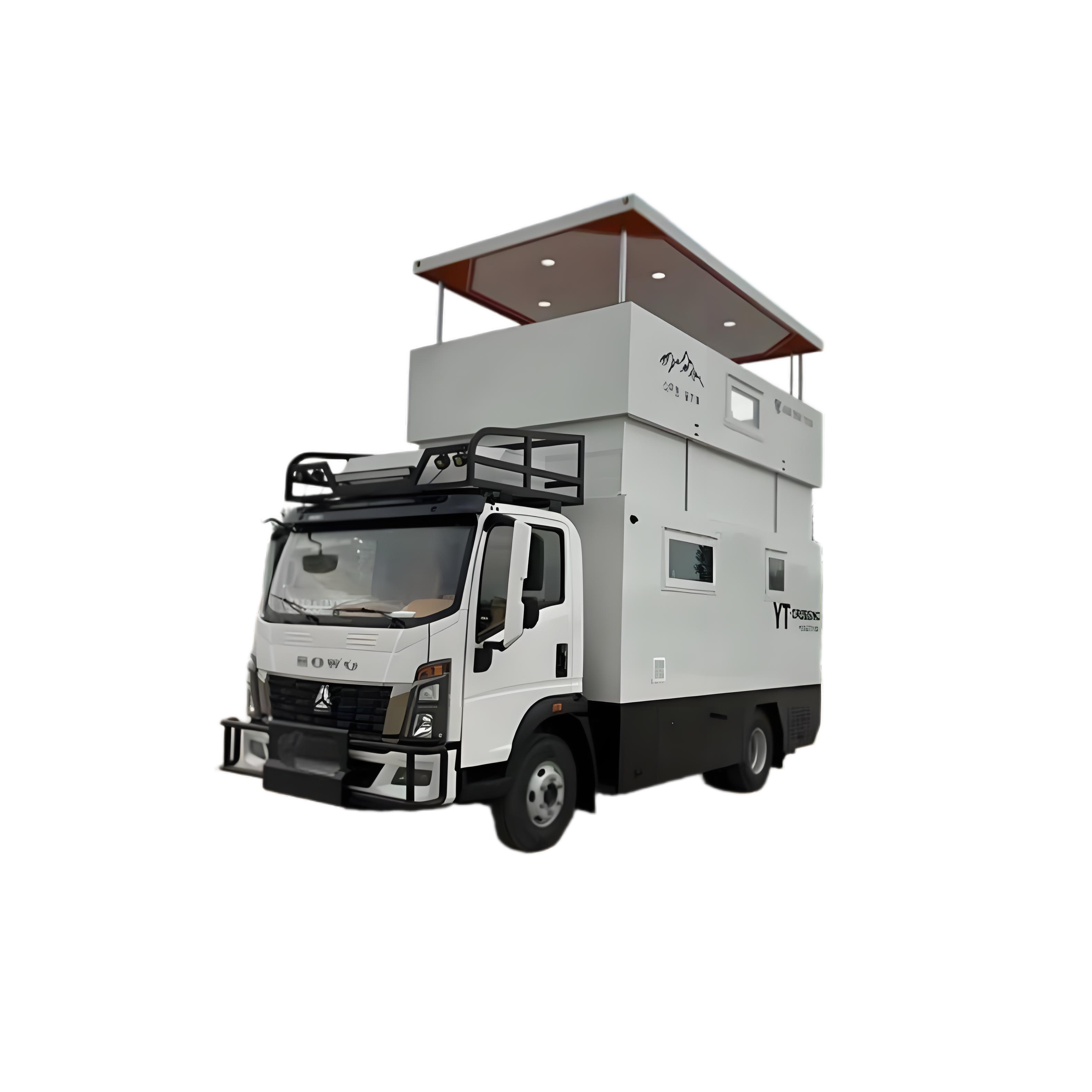 Dua Lantai POP-UP RV HOWO 4X2 4X4 Perjalanan Luar Truk Berkhemah Kenderaan Rekreasi RV